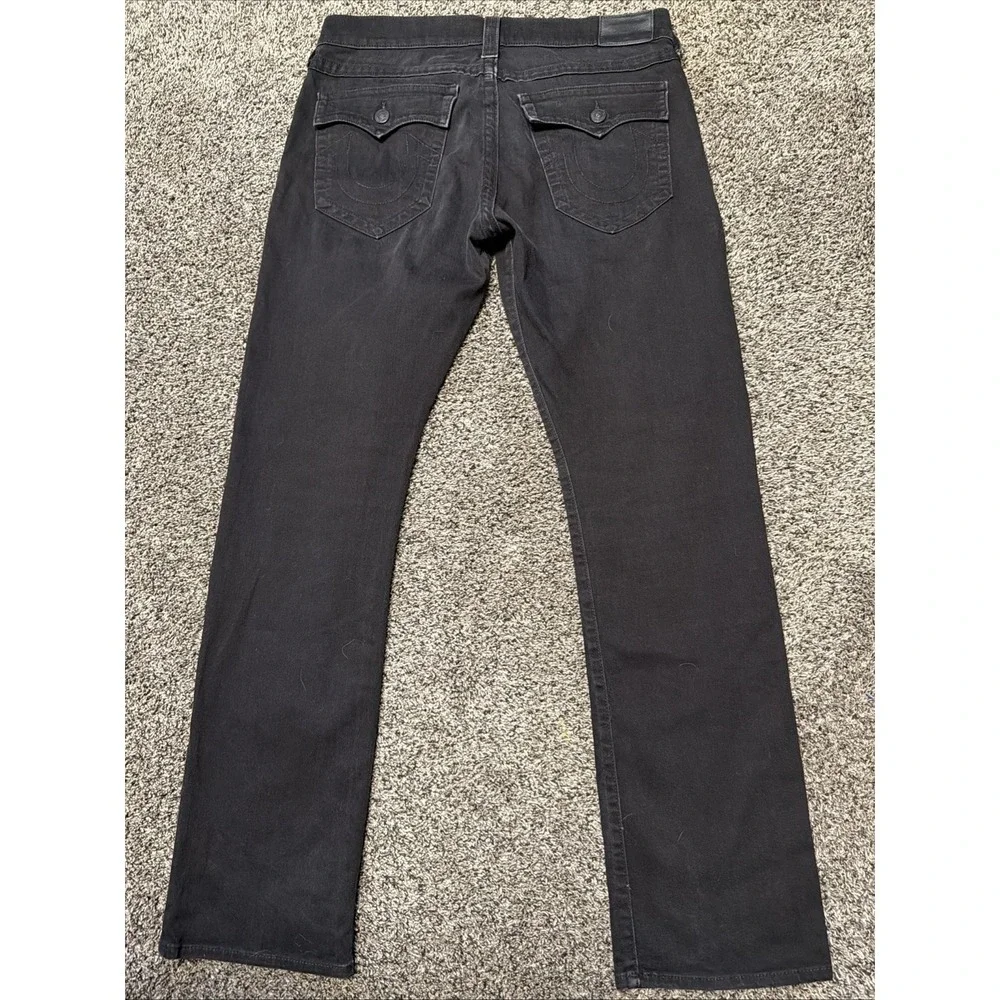 True Religion Jeans Mens 36 Black‎ Ricky Relaxed Straight Denim USA Made Flap